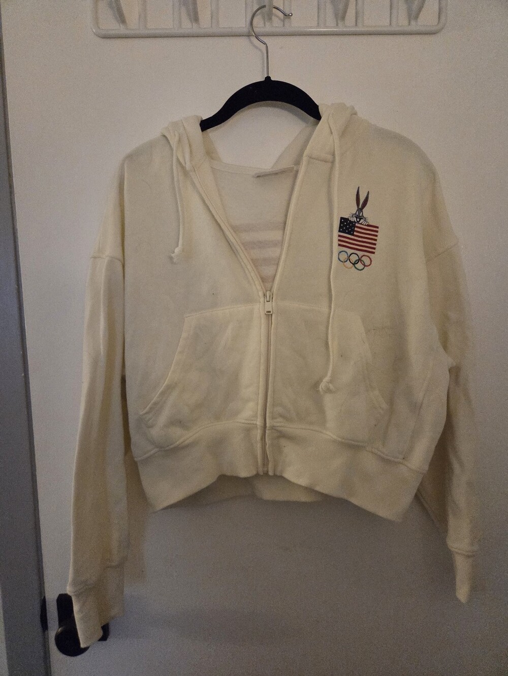 Looney Tunes x Team USA Bugs Bunny Olympic Rings Cropped Zip Hoodie Size Medium